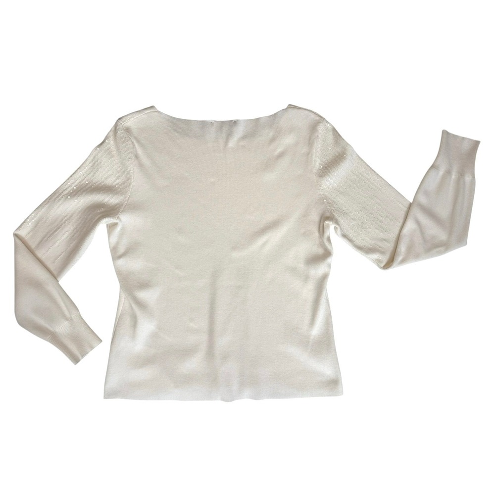 Adrianna Papell Womens Sequin Sweater Large Ivory Boat Neck Quiet Luxury Glam - Picture 7 of 11